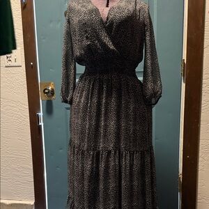 Eva Mendes for New York & Company Black Patterned Long Sleeve Dress